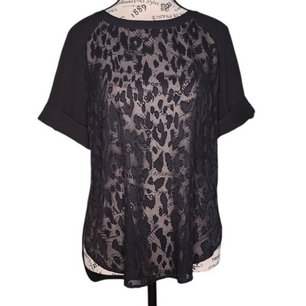 Banana‎ Republic Zebra Print Sheer Blouse Size S Petite Black High Low Hem Top